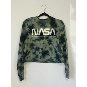 Indigo Tie-dye Cropped Crew Neck NASA Sweatshirt (Size M)